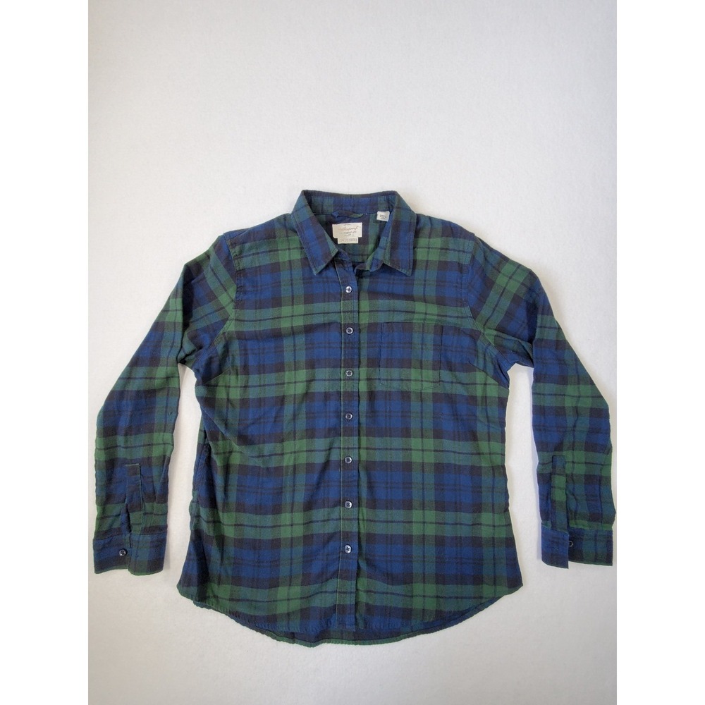 Weatherproof Vintage Blue Green Plaid Flannel Shirt Men's Large Small Hole